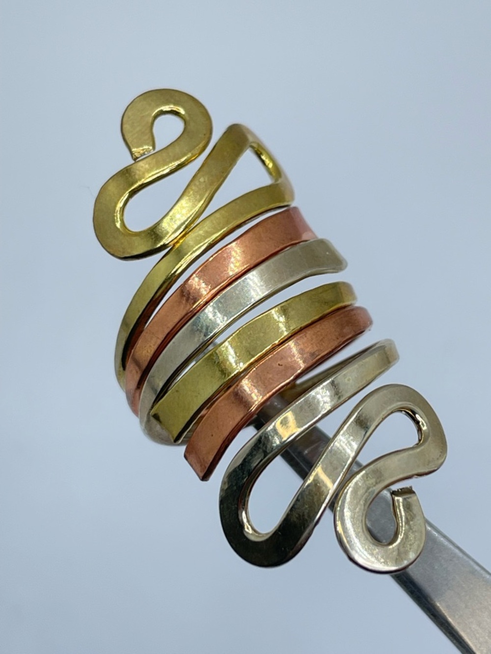 Vintage Mexico Tri Tone Silver Gold Copper Statement Ring Sz 8 Southwestern - Picture 2 of 7
